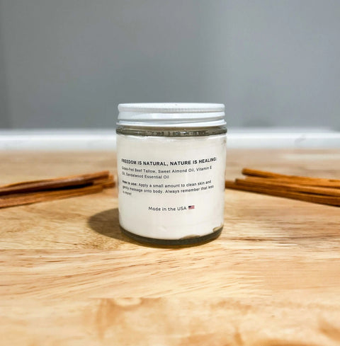 Sandalwood Body Butter Moisturizer – Nourishing Tallow Cream with Essential Oils 4 oz | Made in USA Born to be Free  Moisturizer