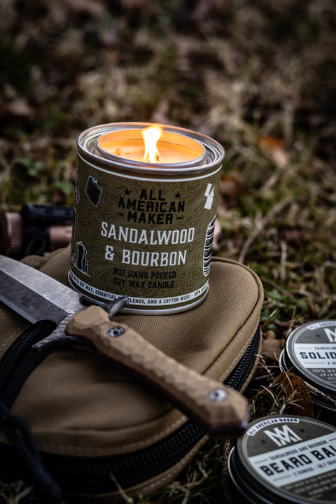 Sandalwood Bourbon Soy Wax Candle 8oz – Hand Poured | Made in USA All American Maker 