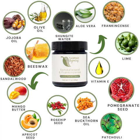 Sandalwood Frankincense Organic Facial Cream – Hydrating Luxury Skincare | Made in USA Taspen's Organics  Facial Care
