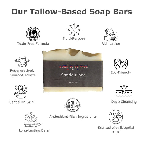 Sandalwood Natural Tallow Soap Bar 4.5oz – Moisturizing Herbal Bath Soap | Made in USA Born to be Free  soap