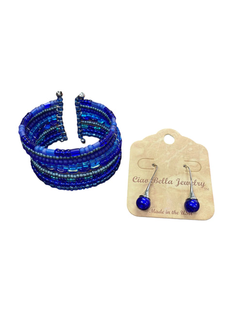 Sapphire Blue Murano Glass Jewelry Set – Teardrop Earrings & 1.25 Inch Multistrand Cuff Bracelet | Made in USA Michelle Marie Boutique  Bracelet Set