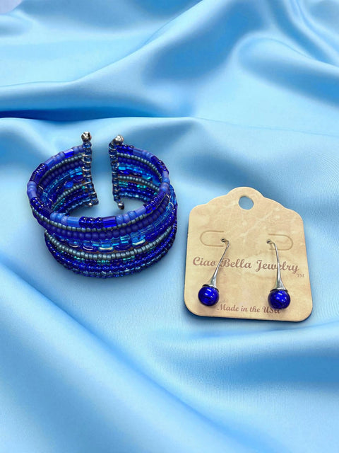 Sapphire Blue Murano Glass Jewelry Set – Teardrop Earrings & 1.25 Inch Multistrand Cuff Bracelet | Made in USA Michelle Marie Boutique  Bracelet Set