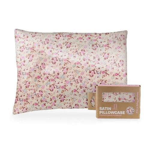 The Morning Glamour Satin Pillowcase Standard/Queen Single, shown with its eco-friendly packaging, helps promote smoother skin and healthier hair while you sleep. Available in multiple color options.