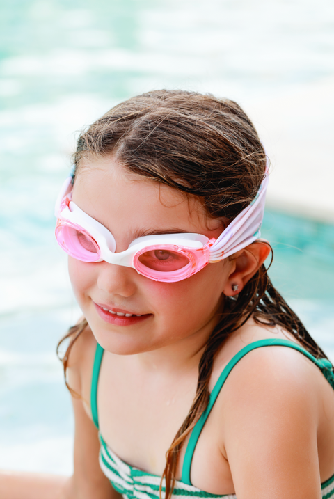Flutter Kids and Adults Swim Goggles with Tangle-Free Butterfly Strap – Pink Tinted Lenses | Assembled in USA Splash Place  Swim Goggles