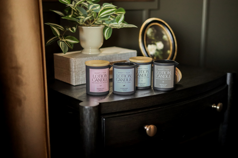 Lotion Candle with Shea, Cocoa & Mango Butter – Massage Oil & Skin Hydration | Clean Scent | USA-Made Shanti + Tula  Bath & Body