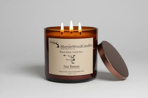 Sea Breeze-Soy 3-Wick Blown Glass Collection MorninWood Candles  3 Wick Candle