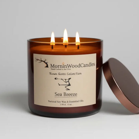 Sea Breeze 3-Wick Soy Wax Candle 17 Oz – Handcrafted Coastal Scent – MorninWood Candles | Made in USA MorninWood Candles  3 Wick Candle