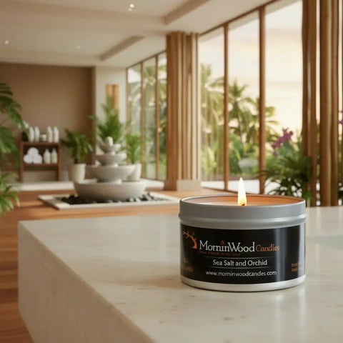 Sea Salt and Orchid Scented Soy Candle 7oz – Handcrafted Home Fragrance Tin | Made in USA MorninWood Candles  Candles