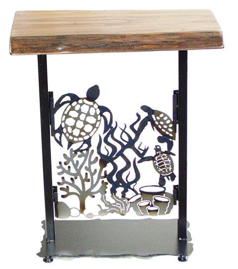 Sea Turtle Coastal Accent Table – Handcrafted Metal Side Table with Ocean Scene | Made in USA Knights Home Decor  item