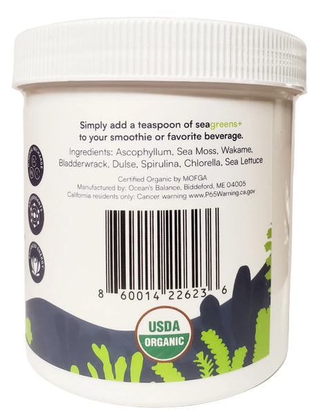 Seagreens Plus 8oz Daily Organic Seaweed Superfood Powder – Made in USA Ocean's Balance 