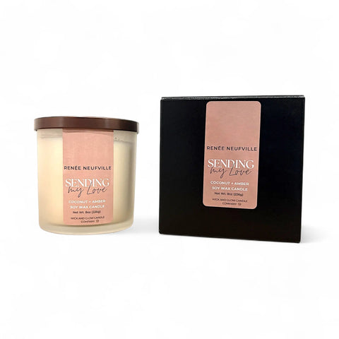 Sending My Love | Luxury 8 oz Coconut Amber Soy Wax Candle – Hand-Poured Scented Home Fragrance | Made in USA Wick and Glow Candle Company™  Candles