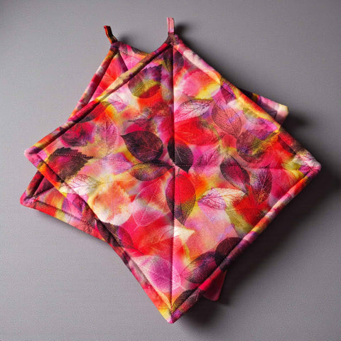 Set of 2 Autumn Leaf Cotton Pot Holders 9 Inch – Heat Resistant Kitchen Gloves | Made in USA Frances Farm & Craft  Pot holders