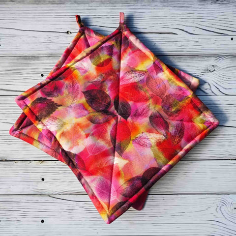 Set of 2 Autumn Leaf Cotton Pot Holders 9 Inch – Heat Resistant Kitchen Gloves | Made in USA Frances Farm & Craft  Pot holders