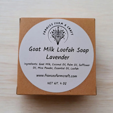Set of 2 Lavender Infused Goat Milk Exfoliating Soaps with Natural Loofah Fiber | Handmade in USA Frances Farm & Craft 
