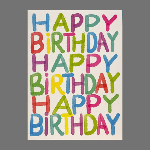 JuLu Cards’ Pack of 4 - HAPPY BIRTHDAY Three Times (20048) features four 4.5 x 6.25-inch cards with hand-painted, bold, colorful lettering—ideal greeting cards for any birthday celebration.