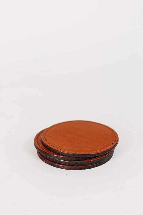 Set of 4 Full Grain English Bridle Leather Drink Coasters 3.75 Inch – Handmade Rustic Barware | Made in USA Millstream Home  Kitchen + Dining