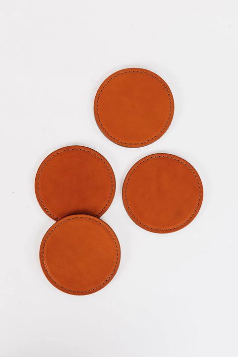 Set of 4 Full Grain English Bridle Leather Drink Coasters 3.75 Inch – Handmade Rustic Barware | Made in USA Millstream Home  Kitchen + Dining