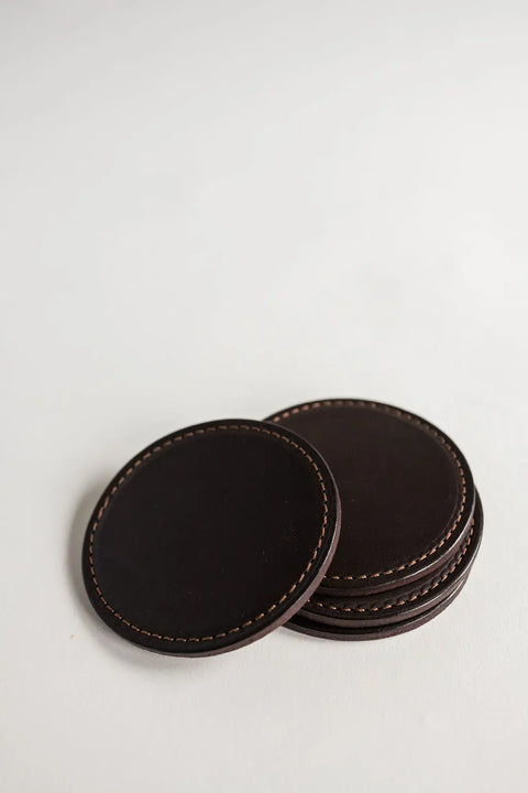 Set of 4 Full Grain English Bridle Leather Drink Coasters 3.75 Inch – Handmade Rustic Barware | Made in USA Millstream Home  Kitchen + Dining