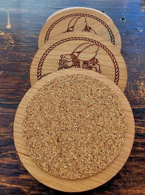Set of 4 Seabee Coasters 3.5 Inch Diameter – Laser Etched Barware Accessories | Made in USA American Grains LLC 