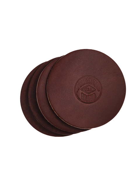 Set of 6 Full-Grain Leather Drink Coasters 3.5 Inch – Durable USA Made Homestead Brand  Coaster