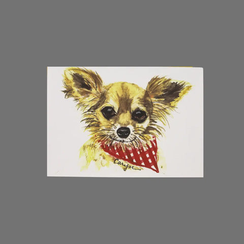 JuLu Cards Pack of 8 - Dog With Red Bandana (10064) features a watercolor small dog with big ears and a red-and-white checkered bandana, centered on a plain gray background—ideal for 3.5 x 5 cards or envelopes.
