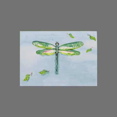 JuLu Cards Pack of 8 features colorful dragonflies over water and leaves. Each 3.5x5 card includes an envelope—perfect for sending nature-inspired greetings.