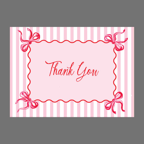 Set of 8 Thank You Cards – Red Bow and Pink Stripe Design 3.5x5 Inches | JuLu Cards Made in USA JuLu Cards  Thank You Cards