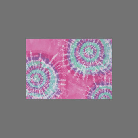 JuLu Cards Pack of 8 - Pink, Purple and Teal Tie Dye (10090) features a vibrant pink background with overlapping blue, green, purple and white tie-dye circles—perfect for adding colorful flair to your 3.5 x 5 card or envelope.