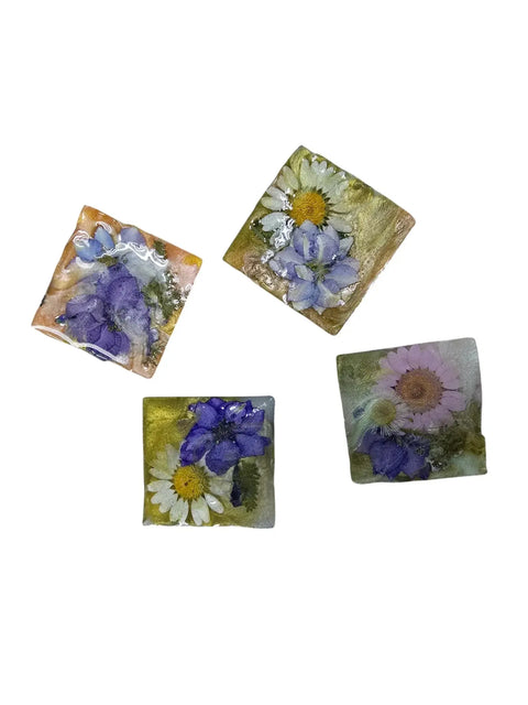 Set of Four Handmade Pressed Flower Resin Magnets – Botanical Fridge Decor – Michelle Marie Boutique | Made in USA Michelle Marie Boutique  Magnet