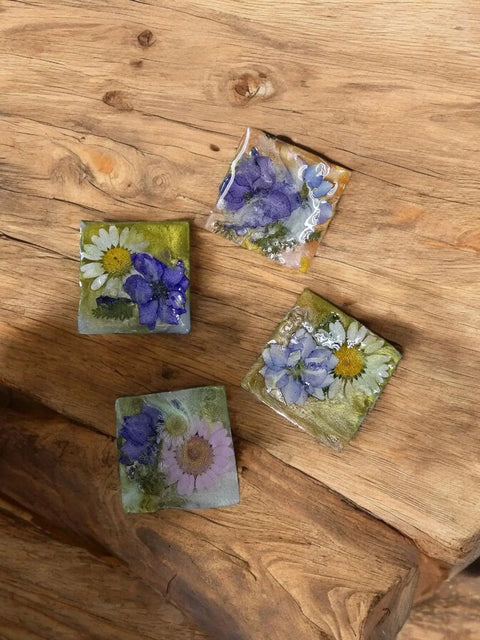 Set of Four Handmade Pressed Flower Resin Magnets – Botanical Fridge Decor – Michelle Marie Boutique | Made in USA Michelle Marie Boutique  Magnet