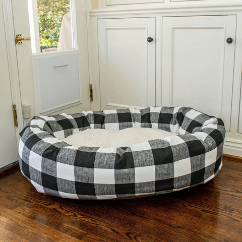 Sherpa Bagel Dog Bed – Black White Check Cotton – Majestic Pet | Made in USA Majestic Pet