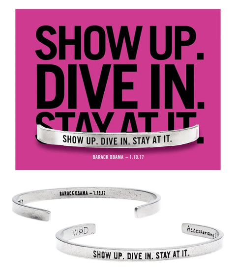 Show Up Dive In Stay At It Inspirational Open Cuff Bracelet – Recycled Pewter Jewelry | Made in USA Whitney Howard Designs  Cuff Bracelets
