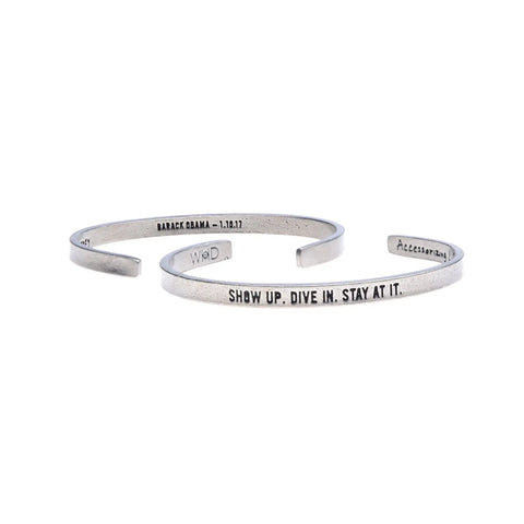 Show Up Dive In Stay At It Inspirational Open Cuff Bracelet – Recycled Pewter Jewelry | Made in USA Whitney Howard Designs  Cuff Bracelets