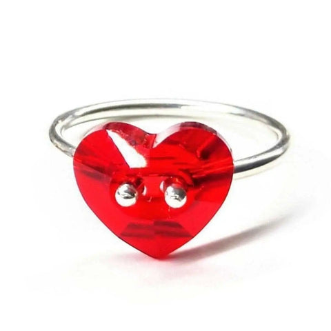 Siam Red Crystal Heart Sterling Silver Ring – Handcrafted Jewelry | Made in USA Alexa Martha Designs  Rings