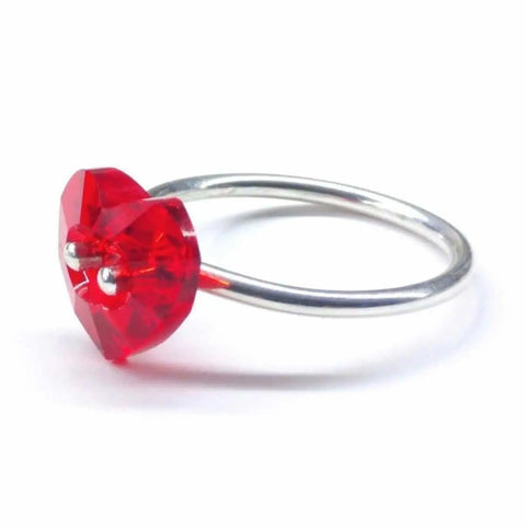 Siam Red Crystal Heart Sterling Silver Ring – Handcrafted Jewelry | Made in USA Alexa Martha Designs  Rings