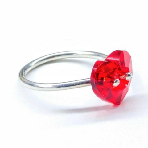 Siam Red Crystal Heart Sterling Silver Ring – Handcrafted Jewelry | Made in USA Alexa Martha Designs  Rings