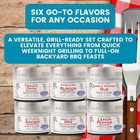 Signature Grilling Seasonings & BBQ Rubs Gift Box | Gift Packaged Seasoning Collection | Set of 6 Gustus Vitae  Collections & Gift Sets