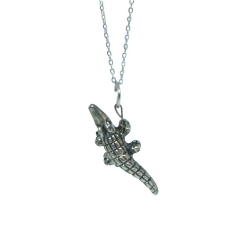 Silver Alligator Charm Necklace – Adjustable Stainless Steel Chain | Made in USA Stylish Unisex Pendant Michelle Marie Boutique  Necklace