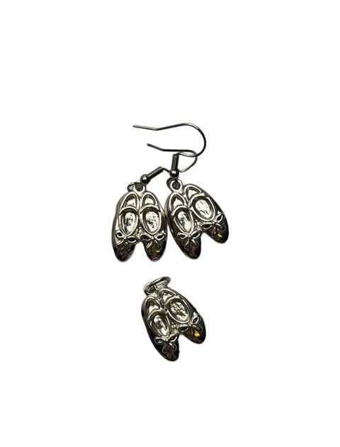 Silver Ballet Shoe Charm Jewelry Set – 18 Inch Necklace with Earrings | Hypoallergenic Gift Made in USA Michelle Marie Boutique  Jewelry Set