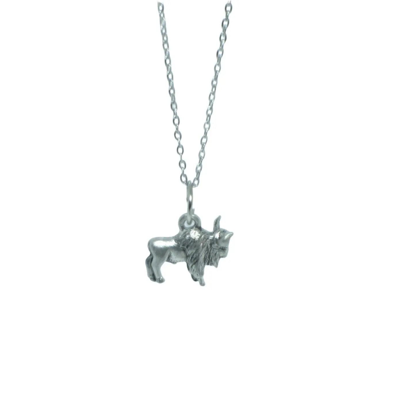 Silver Buffalo Charm Necklace 18 Inch Adjustable Chain Made in USA ...