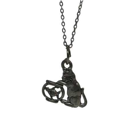 Silver Cat and Fish Tank Charm Necklace – 16 Inch Adjustable Chain | Handmade Jewelry Made in USA Michelle Marie Boutique  Pendant Necklace