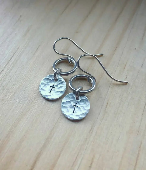 Silver Cross Disc Earrings Liberty Cottage Design 