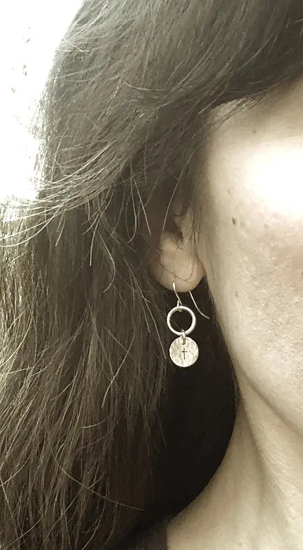 Silver Cross Disc Earrings Liberty Cottage Design 