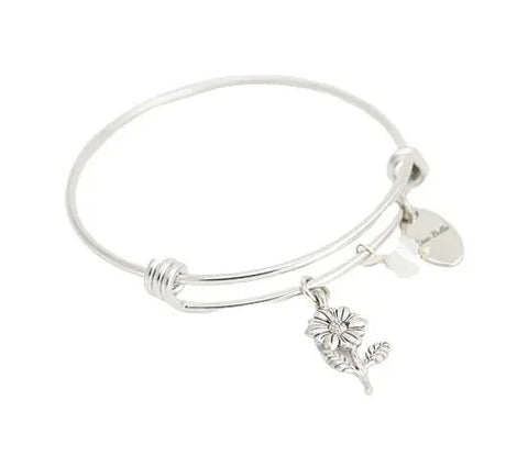 Silver Daisy Flower Bangle Bracelet 60mm Diameter – Pewter Charm with Crystal Quartz Accent | Made in USA Michelle Marie Boutique  Bracelet