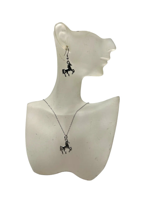 Silver Horse Charm Necklace And Hypoallergenic Earrings Set – 18 Inch Chain With Extender | Made In USA Michelle Marie Boutique  Jewelry Sets