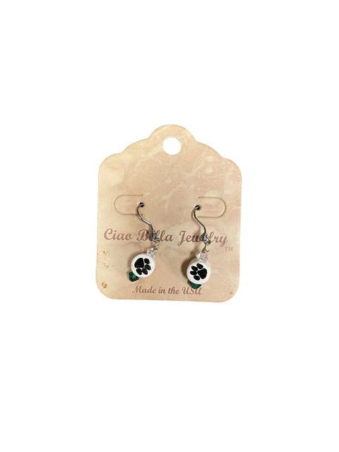 Silver Lion Paw Dangle Earrings With Clear And Green Gemstones – Lightweight Animal Print Jewelry | Made in USA Michelle Marie Boutique  Earrings
