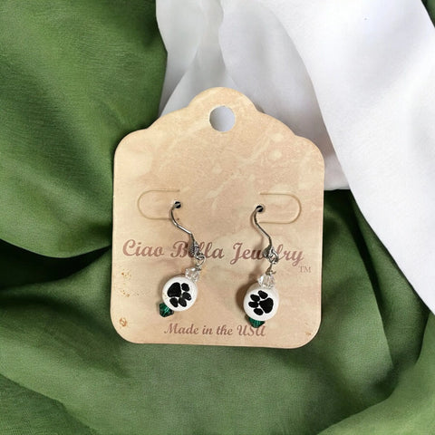 Silver Lion Paw Dangle Earrings With Clear And Green Gemstones – Lightweight Animal Print Jewelry | Made in USA Michelle Marie Boutique  Earrings