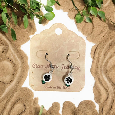 Silver Lion Paw Dangle Earrings With Clear And Green Gemstones – Lightweight Animal Print Jewelry | Made in USA Michelle Marie Boutique  Earrings