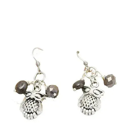 Silver Owl Charm Dangle Earrings With Gemstone Accents – Hypoallergenic Stainless Steel Hooks | Made in USA Michelle Marie Boutique  Earrings