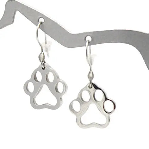Silver Pawprint Charm Drop Earrings – Hypoallergenic Stainless Steel | Made in USA Stylish Pet Lover Jewelry Michelle Marie Boutique  Earrings